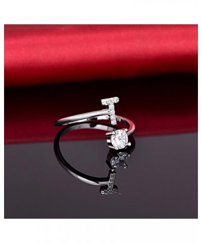 Adjustable Crystal Initial Ring Free Size Stackable Alphabet Letter Knuckle Rings for Bridesmaid T - Silver $8.54 Rings