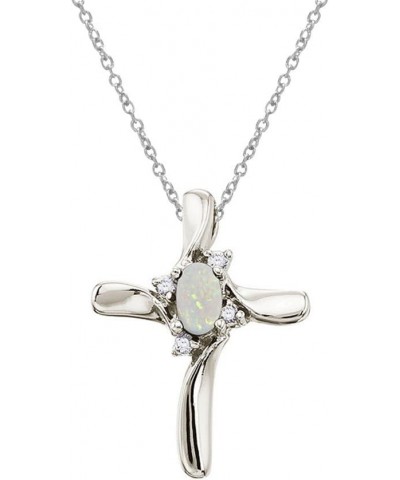 14K White Gold Genuine Birthstone Gemstone and Diamond Cross Pendant (1/4 Cttw.) Opal $167.33 Pendants