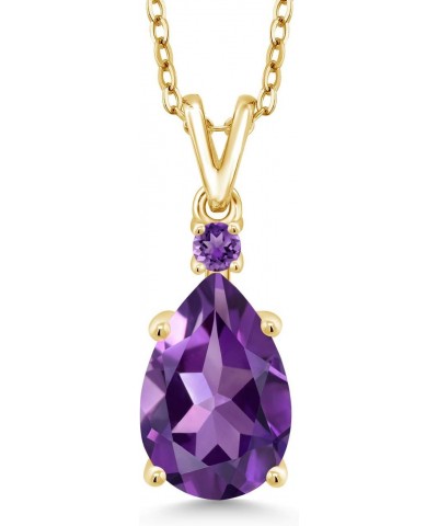 18K Yellow Gold Plated Silver Purple Amethyst Pendant Necklace For Women | 2.36 Cttw | Pear Shape 12X8MM | with 18 Inch Silve...