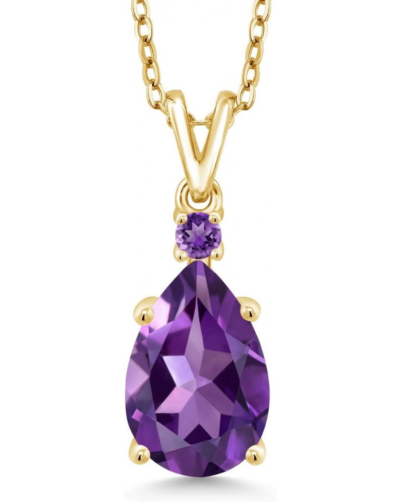 18K Yellow Gold Plated Silver Purple Amethyst Pendant Necklace For Women | 2.36 Cttw | Pear Shape 12X8MM | with 18 Inch Silve...