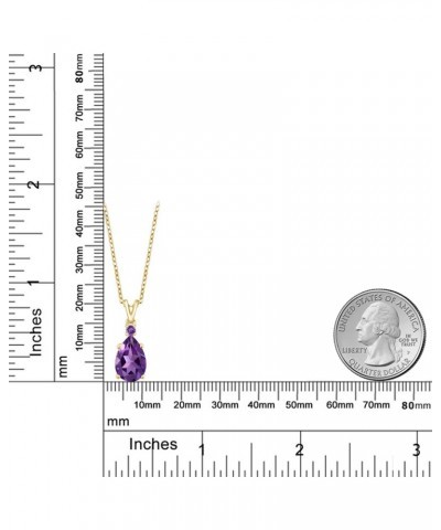 18K Yellow Gold Plated Silver Purple Amethyst Pendant Necklace For Women | 2.36 Cttw | Pear Shape 12X8MM | with 18 Inch Silve...