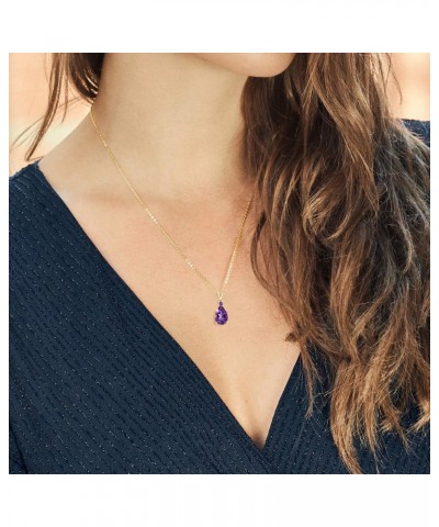 18K Yellow Gold Plated Silver Purple Amethyst Pendant Necklace For Women | 2.36 Cttw | Pear Shape 12X8MM | with 18 Inch Silve...