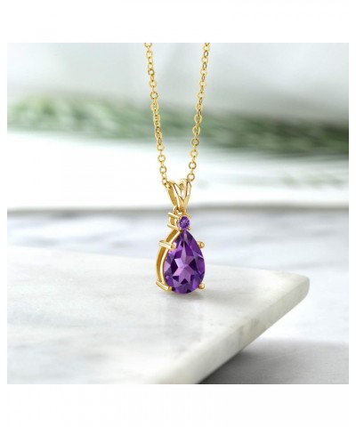 18K Yellow Gold Plated Silver Purple Amethyst Pendant Necklace For Women | 2.36 Cttw | Pear Shape 12X8MM | with 18 Inch Silve...