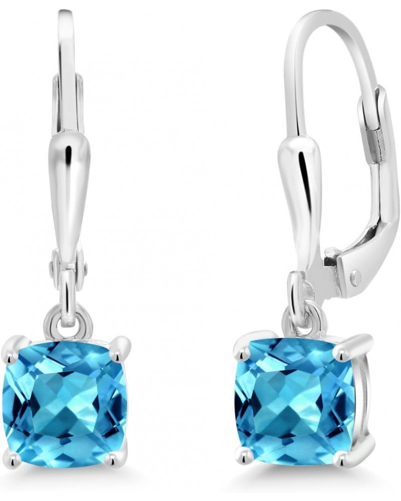 925 Sterling Silver Swiss Blue Topaz Dangle Earrings For Women (2.30 Cttw, Gemstone November Birthstone, Cushion 6MM) $24.20 ...