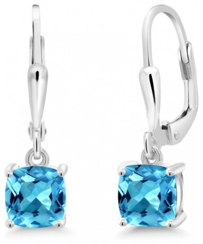 925 Sterling Silver Swiss Blue Topaz Dangle Earrings For Women (2.30 Cttw, Gemstone November Birthstone, Cushion 6MM) $24.20 ...