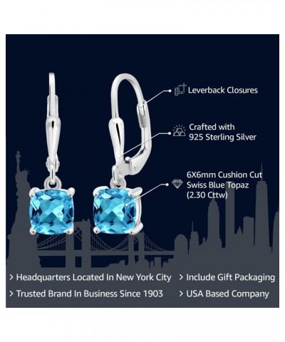 925 Sterling Silver Swiss Blue Topaz Dangle Earrings For Women (2.30 Cttw, Gemstone November Birthstone, Cushion 6MM) $24.20 ...