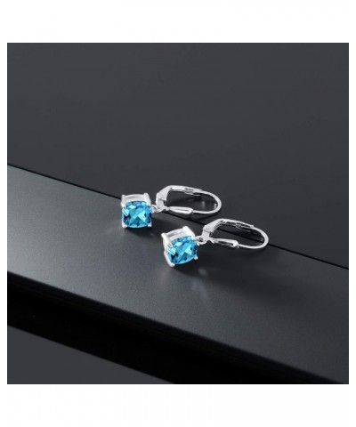 925 Sterling Silver Swiss Blue Topaz Dangle Earrings For Women (2.30 Cttw, Gemstone November Birthstone, Cushion 6MM) $24.20 ...