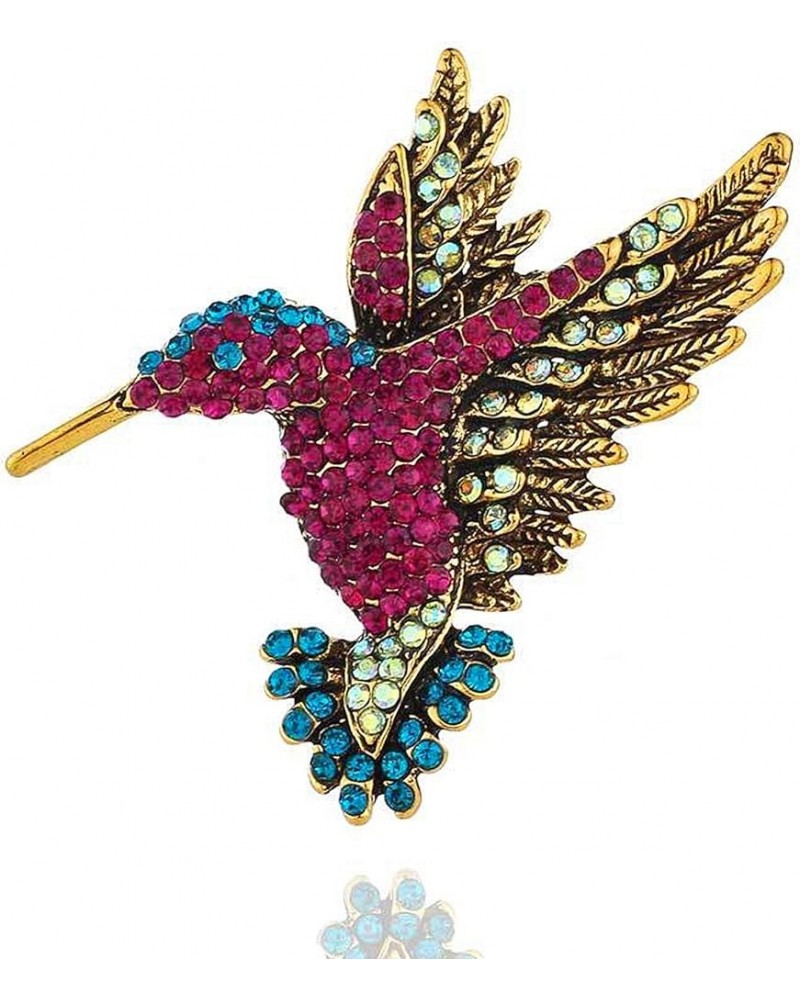 Hummingbird brooch pins for women fashion Bird pins rhinestone crystal women's brooches pin Ancient Gold Rose red $8.11 Brooc...