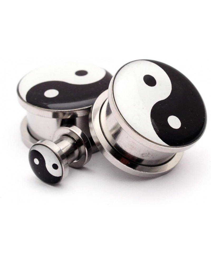 Screw on Plugs - Yin Yang Style 1 Picture Plugs - Sold As a Pair 1/2" (12mm) $11.50 Body Jewelry