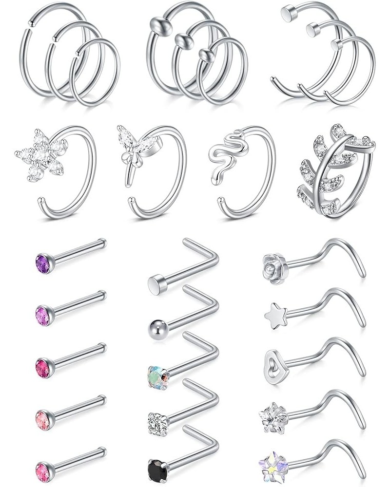 20G Nose Rings Hoops Nose Rings Studs for Nose Piercings Surgical Steel Nose Piercing jewelry for Women Men 7 silver A $10.99...