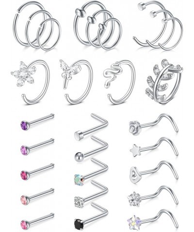 20G Nose Rings Hoops Nose Rings Studs for Nose Piercings Surgical Steel Nose Piercing jewelry for Women Men 7 silver A $10.99...