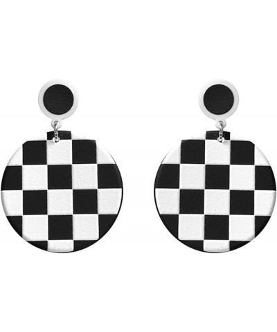 Checkered Earrings for Women Girls Trendy Long Acrylic Lightweight Black White Striped Checkered Geometric Heart Star Square ...