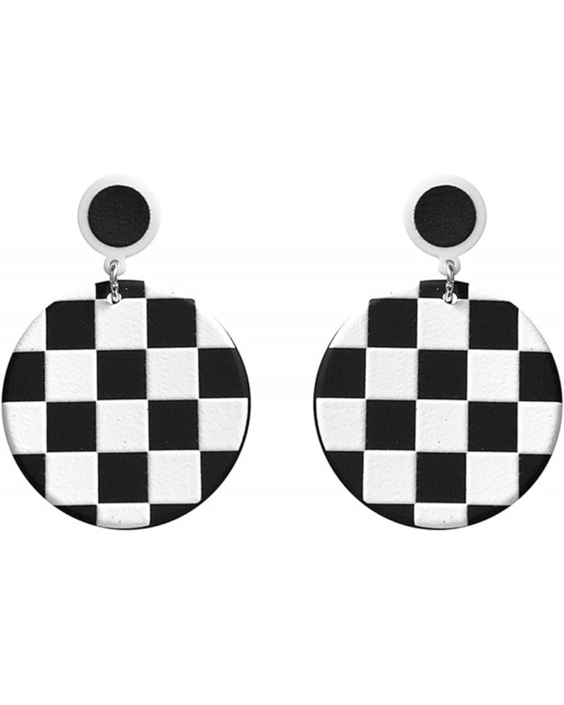 Checkered Earrings for Women Girls Trendy Long Acrylic Lightweight Black White Striped Checkered Geometric Heart Star Square ...