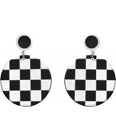 Checkered Earrings for Women Girls Trendy Long Acrylic Lightweight Black White Striped Checkered Geometric Heart Star Square ...