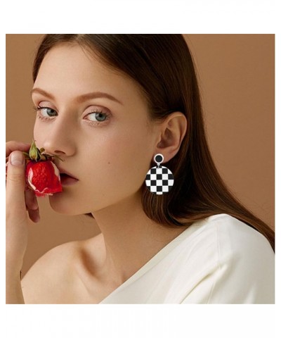 Checkered Earrings for Women Girls Trendy Long Acrylic Lightweight Black White Striped Checkered Geometric Heart Star Square ...