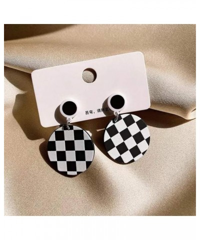 Checkered Earrings for Women Girls Trendy Long Acrylic Lightweight Black White Striped Checkered Geometric Heart Star Square ...