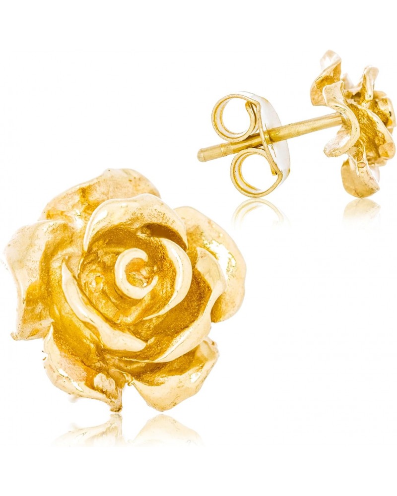 Solid 14K Yellow Gold Rose Flower Stud Earrings Handcrafted style 3/8 inch with Post and Friction Back | 2.0g $102.90 Earrings