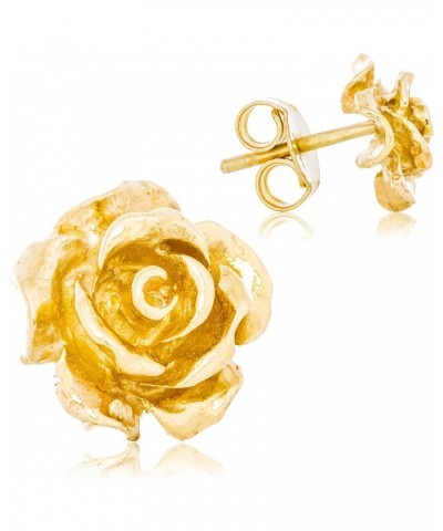 Solid 14K Yellow Gold Rose Flower Stud Earrings Handcrafted style 3/8 inch with Post and Friction Back | 2.0g $102.90 Earrings