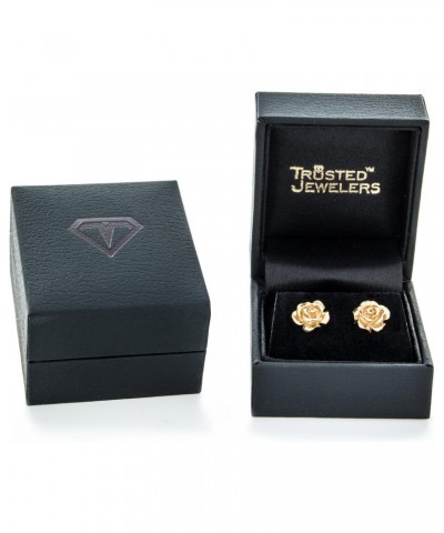 Solid 14K Yellow Gold Rose Flower Stud Earrings Handcrafted style 3/8 inch with Post and Friction Back | 2.0g $102.90 Earrings