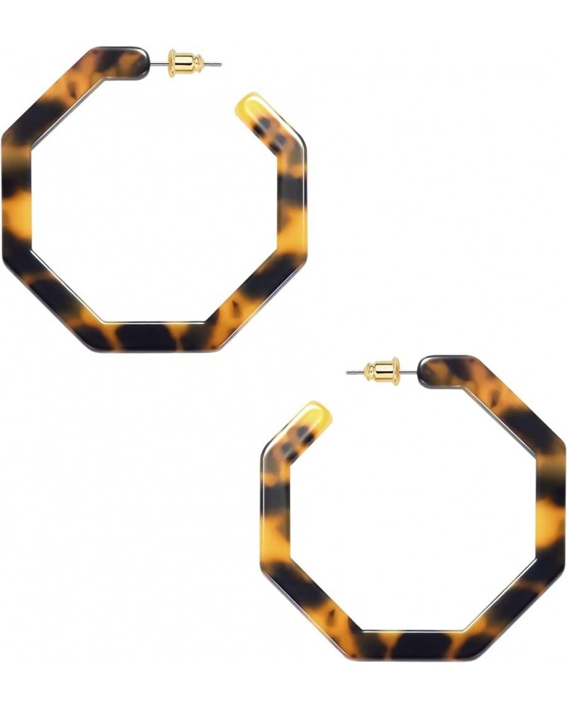 Acrylic Resin Hoop Earrings for Women Statement Fashion Geometric Octagon Earrings 9-Tortoise Shell $7.94 Earrings