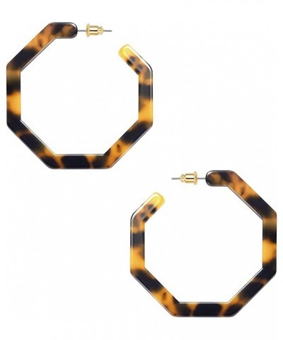 Acrylic Resin Hoop Earrings for Women Statement Fashion Geometric Octagon Earrings 9-Tortoise Shell $7.94 Earrings