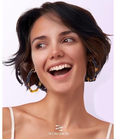 Acrylic Resin Hoop Earrings for Women Statement Fashion Geometric Octagon Earrings 9-Tortoise Shell $7.94 Earrings