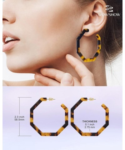 Acrylic Resin Hoop Earrings for Women Statement Fashion Geometric Octagon Earrings 9-Tortoise Shell $7.94 Earrings