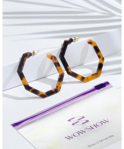 Acrylic Resin Hoop Earrings for Women Statement Fashion Geometric Octagon Earrings 9-Tortoise Shell $7.94 Earrings