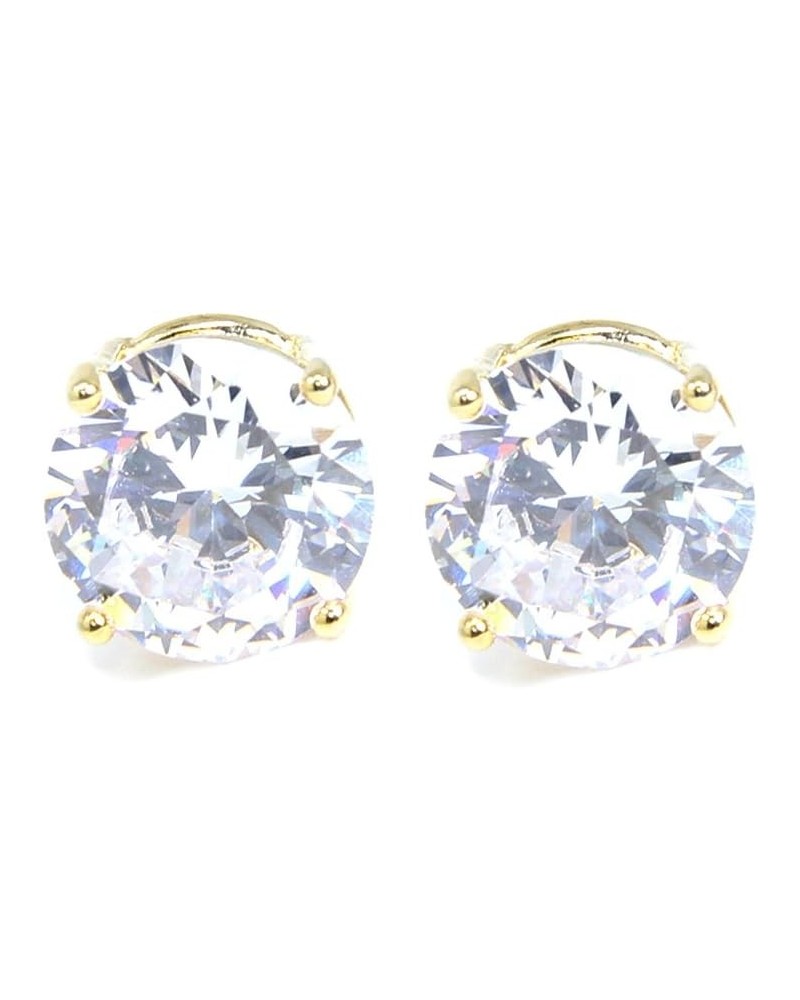 Stainless Steel Round Cut Cubic Zirconia Stud Earrings With Clear Case - Gold, Silver (3mm~12mm) 12mm-Gold $7.01 Earrings