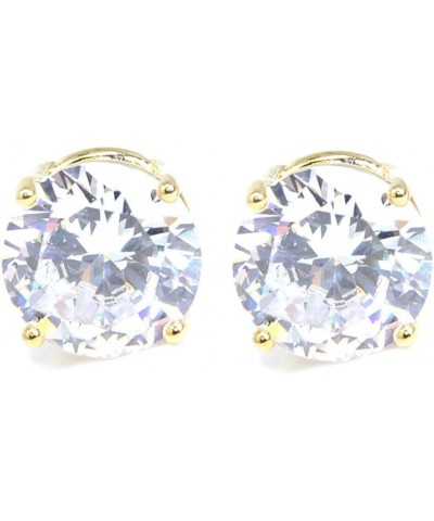 Stainless Steel Round Cut Cubic Zirconia Stud Earrings With Clear Case - Gold, Silver (3mm~12mm) 12mm-Gold $7.01 Earrings