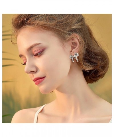 Cilp-on Bow Earrings Non Pierced Ribbon Bow Dangle Drop Tassel Statement Earring for Women Girls Dangling Long chain Earrings...