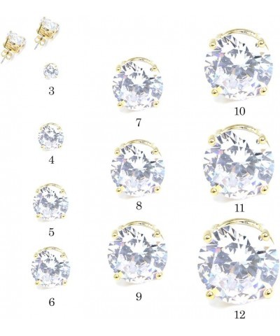 Stainless Steel Round Cut Cubic Zirconia Stud Earrings With Clear Case - Gold, Silver (3mm~12mm) 12mm-Gold $7.01 Earrings