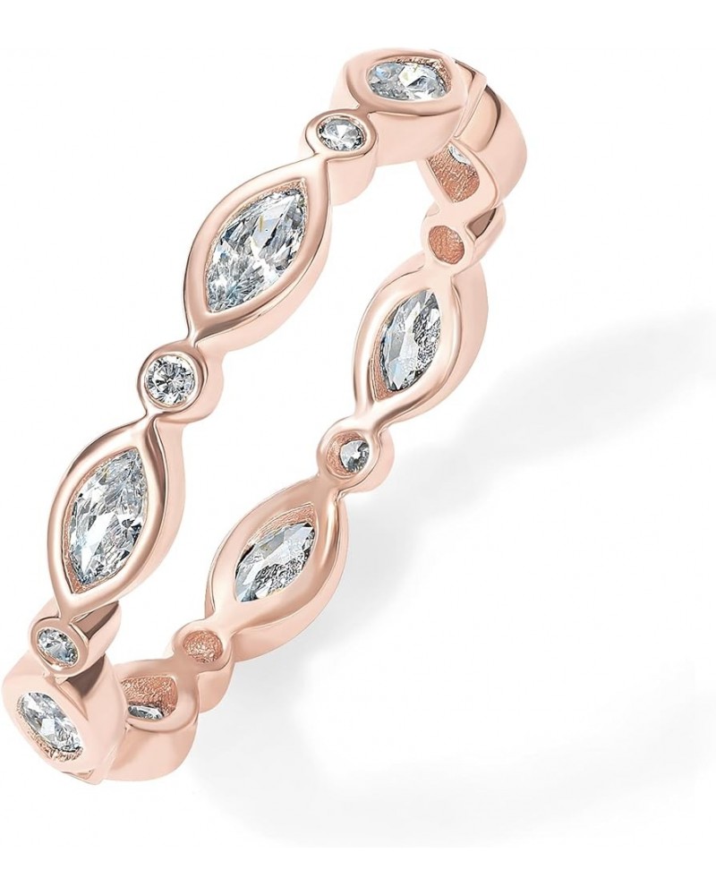 14K Gold Plated Cubic Zirconia Stackable Ring | Marquise Eternity Band For Women | Plated Gold Stacking Ring 8 Rose Gold $10....