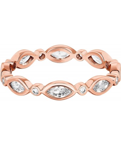 14K Gold Plated Cubic Zirconia Stackable Ring | Marquise Eternity Band For Women | Plated Gold Stacking Ring 8 Rose Gold $10....