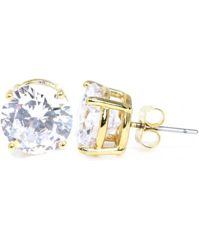 Stainless Steel Round Cut Cubic Zirconia Stud Earrings With Clear Case - Gold, Silver (3mm~12mm) 12mm-Gold $7.01 Earrings