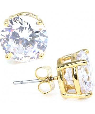 Stainless Steel Round Cut Cubic Zirconia Stud Earrings With Clear Case - Gold, Silver (3mm~12mm) 12mm-Gold $7.01 Earrings