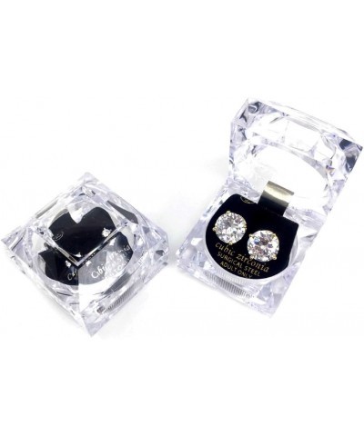 Stainless Steel Round Cut Cubic Zirconia Stud Earrings With Clear Case - Gold, Silver (3mm~12mm) 12mm-Gold $7.01 Earrings