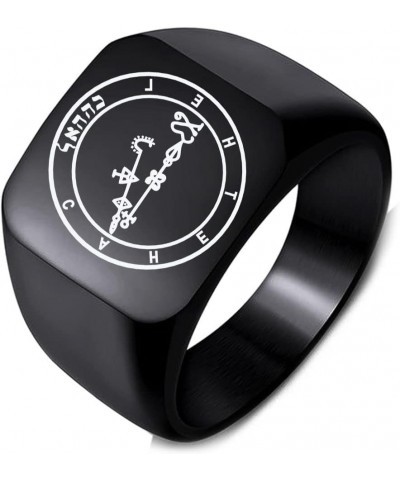 Engraved 72 Angels Symbol Cahetel Angelic Magic Silver Stainless Steel Men's Womens Seal Protect Ring 6.Black 14MMx15MM $5.89...