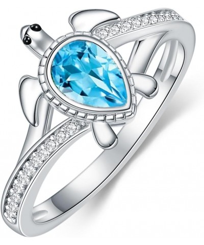 925 Sterling Silver Sea Turtle Ring 6X4mm Pear Shape Birthstone Statement Ring for Women 4 Swiss Blue Topaz $49.39 Rings