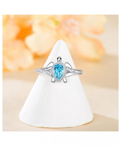 925 Sterling Silver Sea Turtle Ring 6X4mm Pear Shape Birthstone Statement Ring for Women 4 Swiss Blue Topaz $49.39 Rings