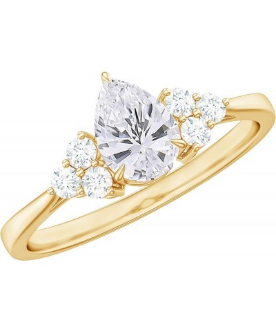 Certified Pear Cut Cubic Zirconia Engagement Ring with Trio, Elegant Zircon Ring for Women in Solid Gold, 1.25 CT 18K Yellow ...