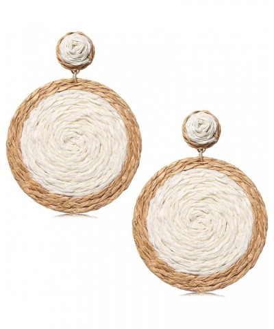 Rattan Bohemian Disc Pendant Earrings Handmade Cane Hoop Earrings Boho Summer Beach Resort Holiday Accessories Disc White $5....