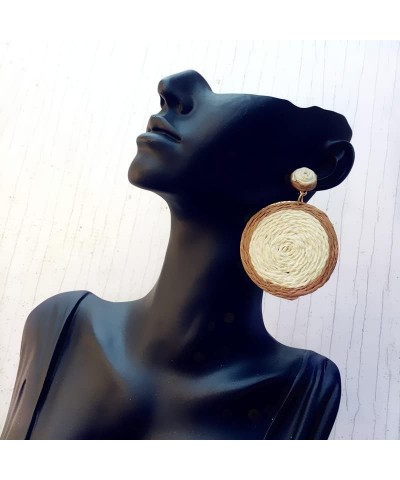 Rattan Bohemian Disc Pendant Earrings Handmade Cane Hoop Earrings Boho Summer Beach Resort Holiday Accessories Disc White $5....