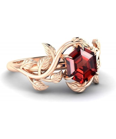 Red Garnet Engagement Ring for Women, Women's Engagement Rings Red Garnet Promise Rings 925 Sterling Silver with Black Rhodiu...