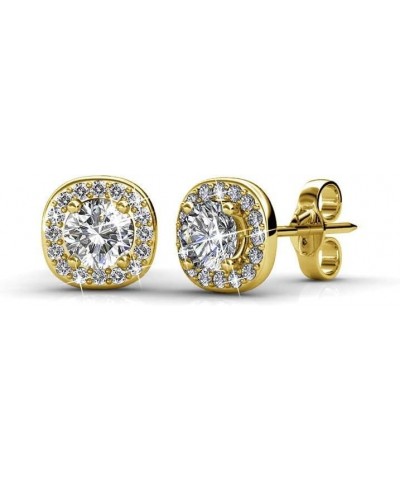 Ruth 18k White Gold Plated Halo Studs with Crystals, Best Silver Earrings for Women, Beautiful White Gold Stud Earrings Yello...