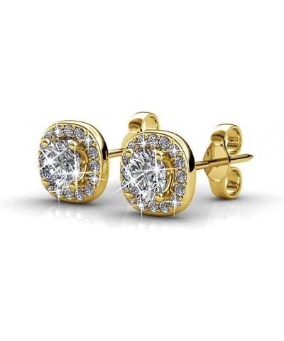 Ruth 18k White Gold Plated Halo Studs with Crystals, Best Silver Earrings for Women, Beautiful White Gold Stud Earrings Yello...