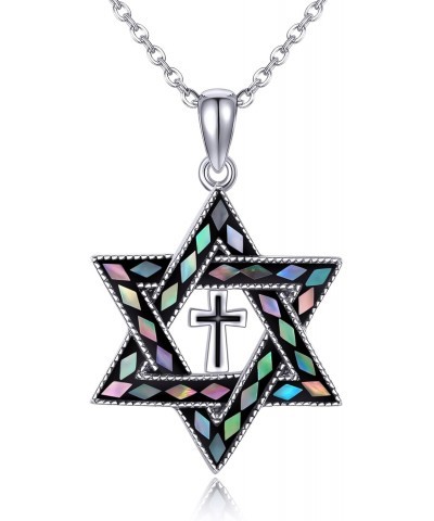 Star of David Necklace Sterling Silver Cross Star of David Pendant Necklace Jewish Christian Jewelry Gifts for Women $23.93 N...