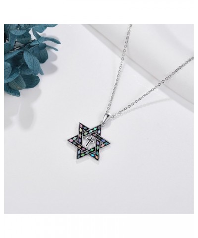 Star of David Necklace Sterling Silver Cross Star of David Pendant Necklace Jewish Christian Jewelry Gifts for Women $23.93 N...