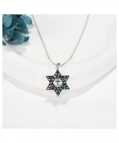 Star of David Necklace Sterling Silver Cross Star of David Pendant Necklace Jewish Christian Jewelry Gifts for Women $23.93 N...