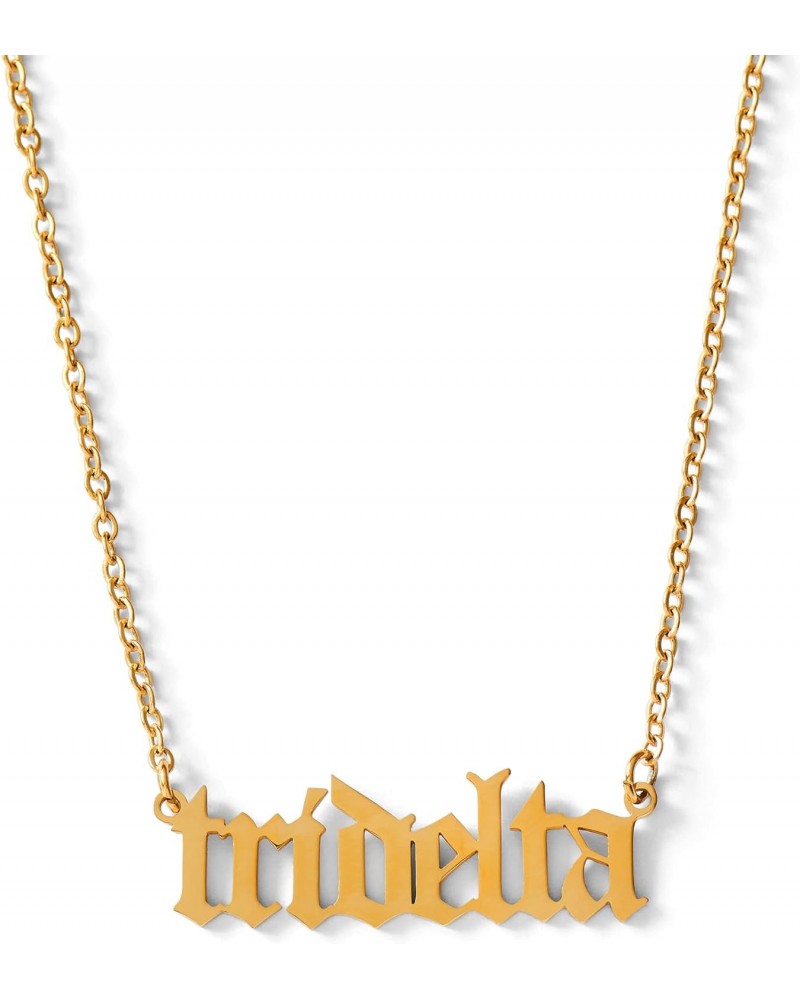 Delta Delta Delta Necklace — DDD Old English Font Design, 18K Gold Plated, Tri Delta Gifts for Women $14.24 Necklaces